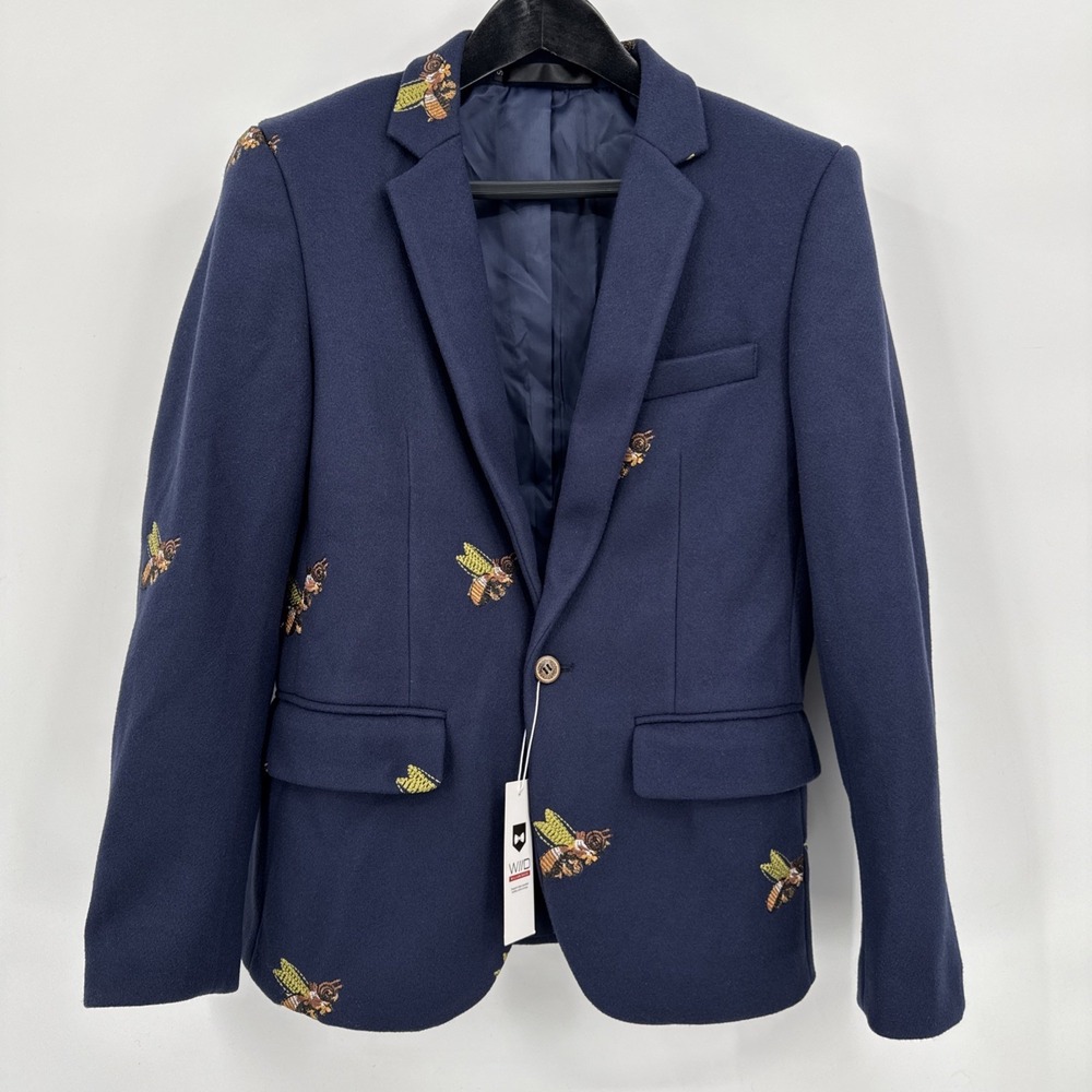 William David Blazer Mens Unisex Small Embroidered Honeybee Navy Blue NEW‎